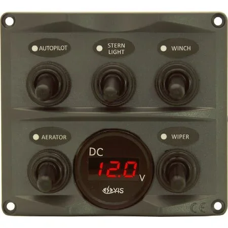 5P IP66 ABS Toggle Switch Panel (Dark Grey) Battery Guage