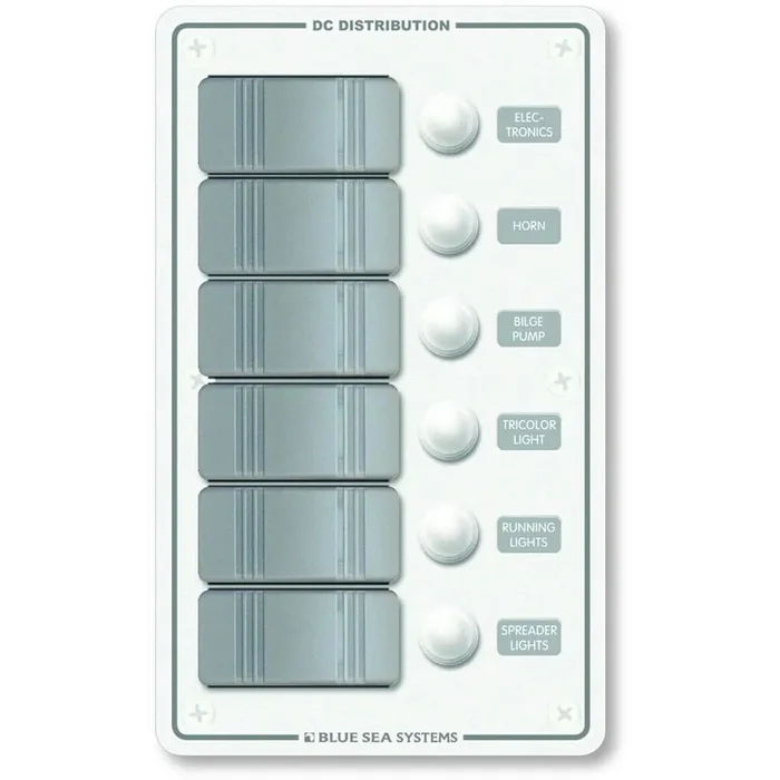 Blue Sea 8273 Water Resistant Panel – 6 Position – White – Vertical – 8273