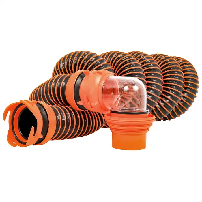 Camco RhinoEXTREME 15‘ Sewer Hose Kit with Swivel Fitting 4 In 1 Elbow Caps – 39861