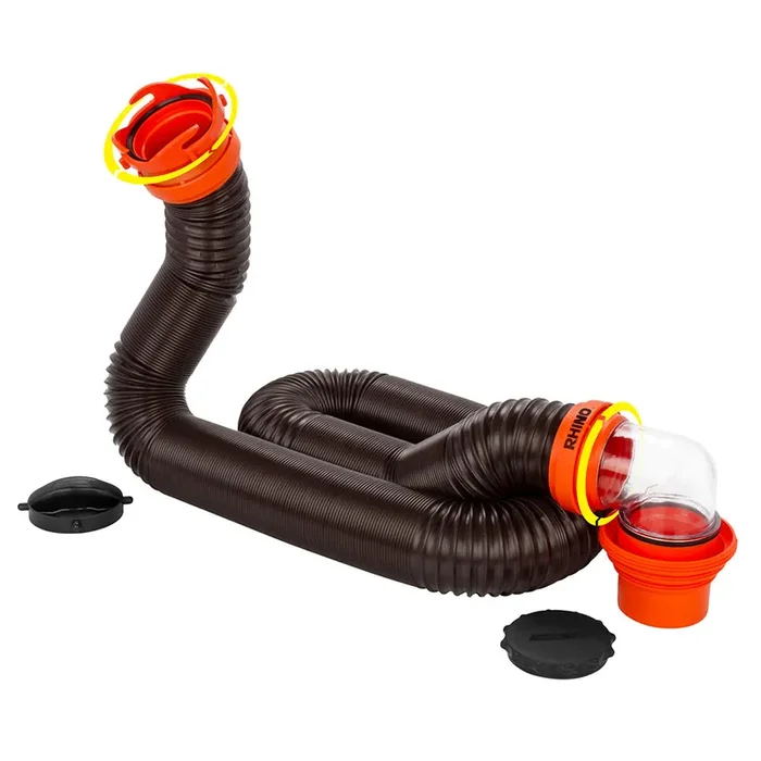 Camco RhinoFLEX 15‘ Sewer Hose Kit with 4 In 1 Elbow Caps – 39761