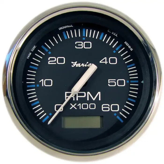 Faria Chesapeake Black 4″ Tachometer w/Hourmeter – 6000 RPM (Gas) (Inboard) – 33732