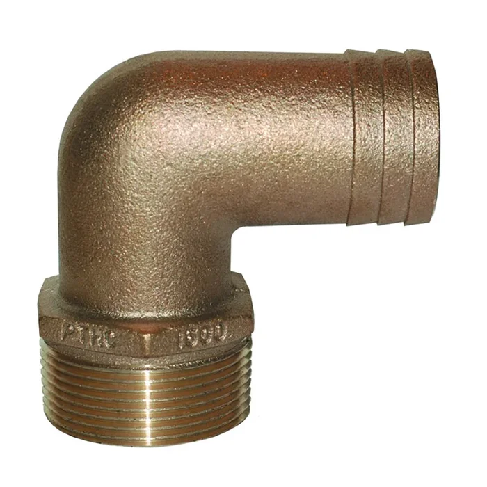 GROCO 1-1/4″ NPT x 1-1/4″ ID Bronze 90 Degree Pipe to Hose Fitting Standard Flow Elbow