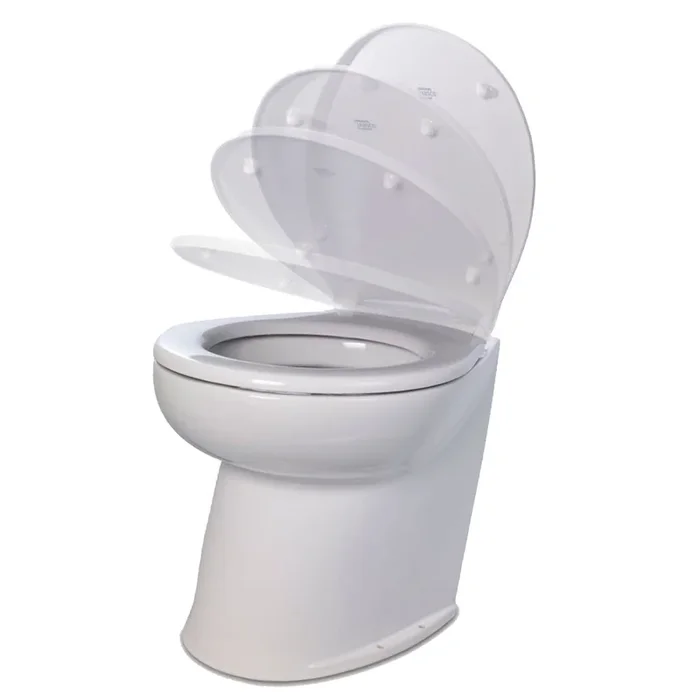 Jabsco Deluxe Flush 14″ Angled Back 24V Freshwater Electric Marine Toilet w/Solenoid Valve & Soft Close Lid