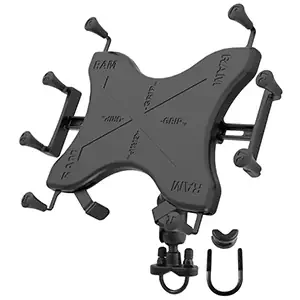 RAM Mount Handlebar Rail Mount with Zinc Coated U-Bolt Base and Universal X-Grip Cradle for 10in Large Tablets