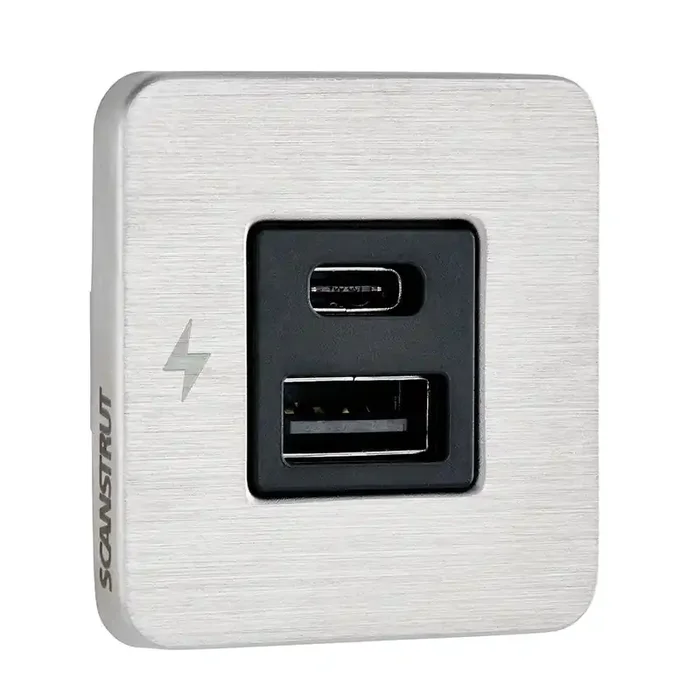 Scanstrut TILE USB-A/USB-C Interior Charging Socket – 12/24V – Stainless Steel Bezel
