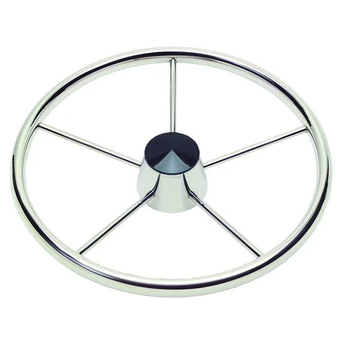 Schmitt & Ongaro 170 13.5″ Stainless 5-Spoke Destroyer Wheel w/ Black Cap and Standard Rim – Fits 3/4″ Tapered Shaft Helm