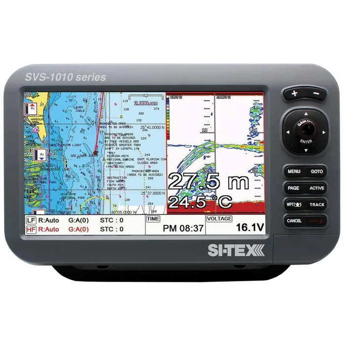 SI-TEX SVS-1010CF-E 10″ Chartplotter/Sounder Combo w/External GPS Antenna & Navionics+ Card