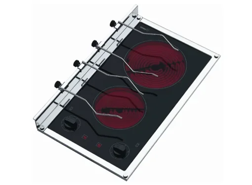 Techimpex Crystal 2 110 – 230V Double Burner Glass Ceramic Hob with Frame, Knobs & Panholders