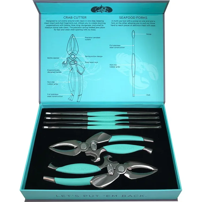 Toadfish Crab/Lobster Tool Set – 2 Shell Cutters and 4 Seafood Forks