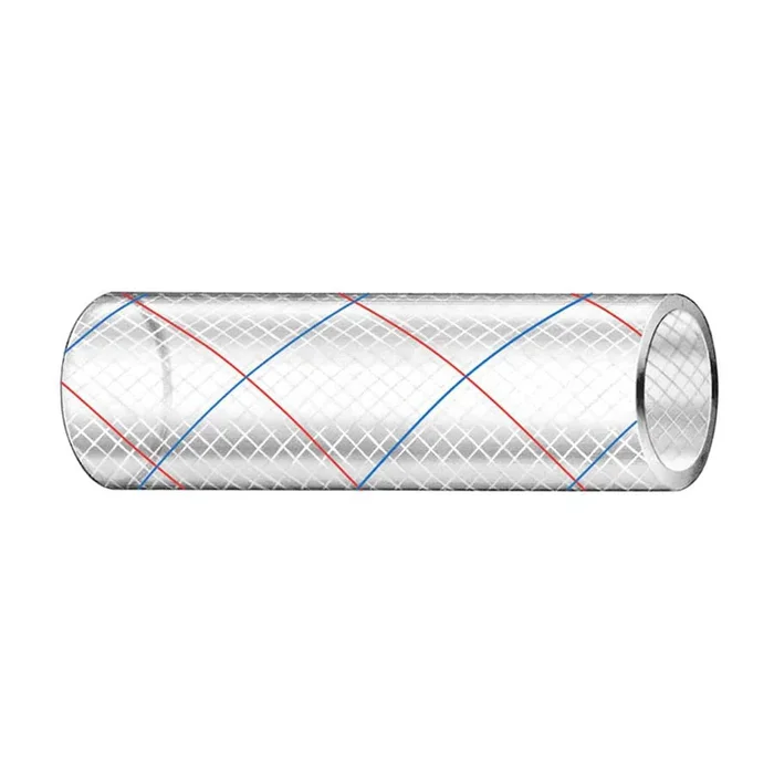 Trident Marine 3/4″ x 50′ Clear Reinforced PVC Hose Tubing Red & Blue Tracer