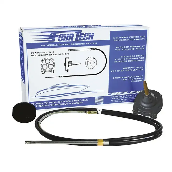 Uflex Fourtech 14‘ Black Mach Rotary Steering System w/Helm, Bezel & Cable – FOURTECHBLK14