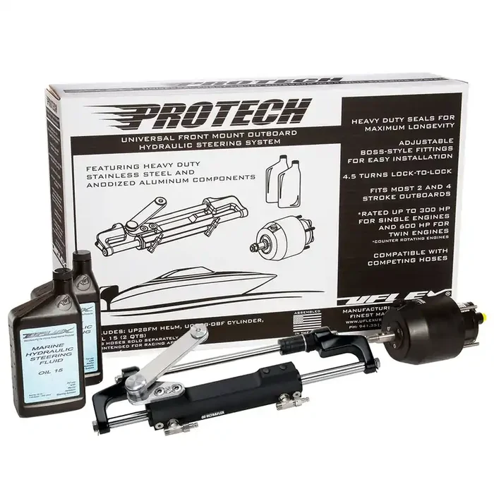 Uflex PROTECH 1.1 Front Mount OB Hydraulic System – Includes UP28 FM Helm, Oil & UC128-TS/1 Cylinder – No HosesPROTECH 1.1 – PROTECH 1.1