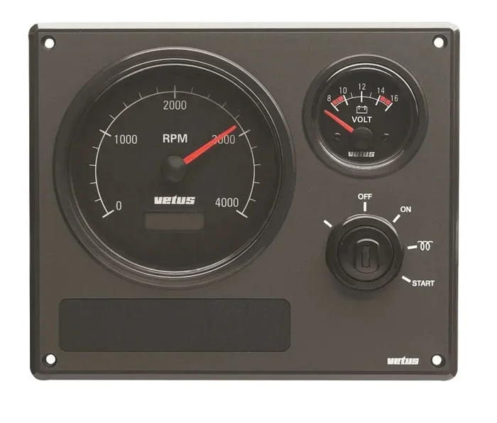 VETUS 2nd gen engine panel MP22, 24 V, 2 black instruments, (0-4000 ) MP22KBS4