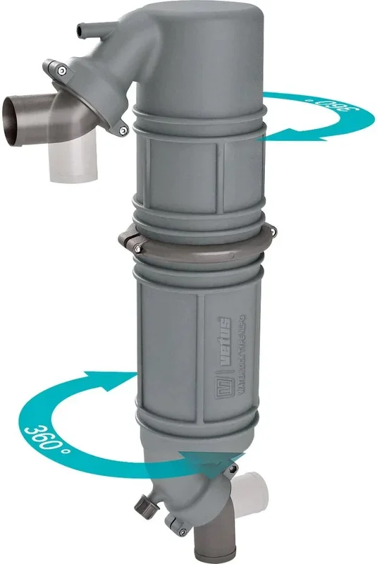 VETUS Rotatable muffler/gooseneck type NLPG, with rotating inlet and outlet for Ø 40 mm hose NLPG40