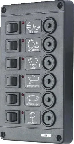 VETUS Switch panel type P 6 with 6 circuit breakers, 24 V P6CB24